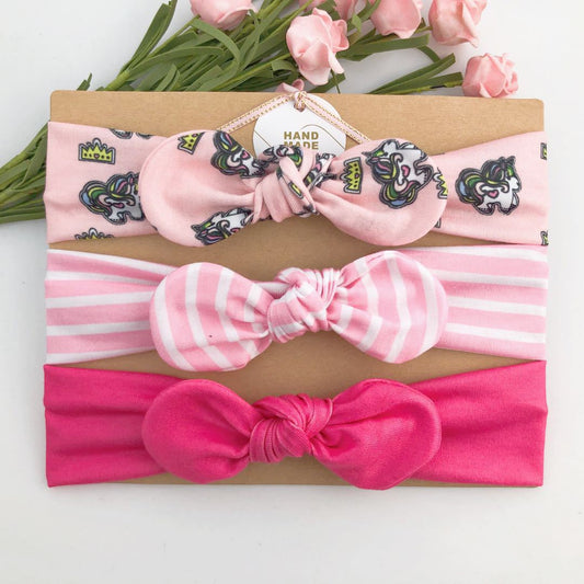 3Pcs Colorful Toddler Headband Ribbon Elastic Hair Band Cotton Girl Flower Bow Knot