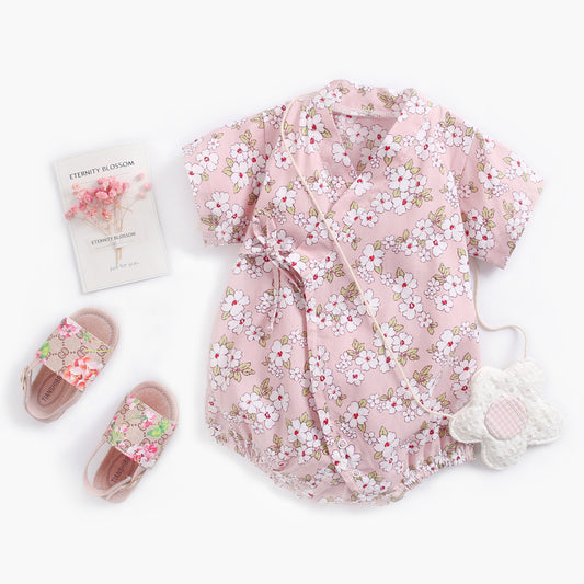 Vêtements pour bébé Combinaison bébé d'été florale à bretelles Rétro Yukata Japonais Barboteuse