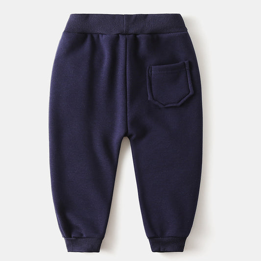 Pantalon épais brodé de lettres en velours pour bébé, pantalon chaud