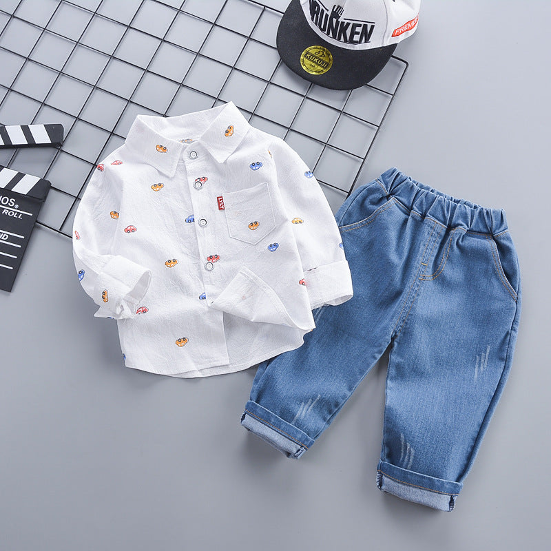 Vêtements pour enfants automne style coréen, vêtements d'automne, chemise décontractée, ensemble deux pièces pour garçon