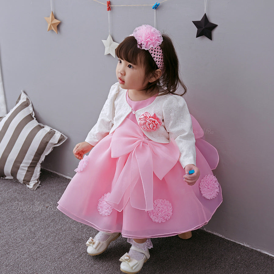 Robe de princesse Printemps et Été pour bébé fille | Robe de demoiselle d'honneur rose à fleurs