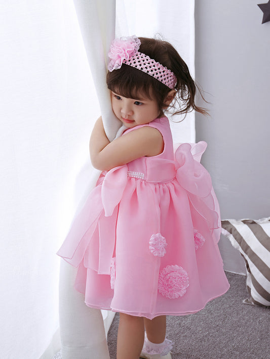 Robe de princesse Printemps et Été pour bébé fille | Robe de demoiselle d'honneur rose à fleurs