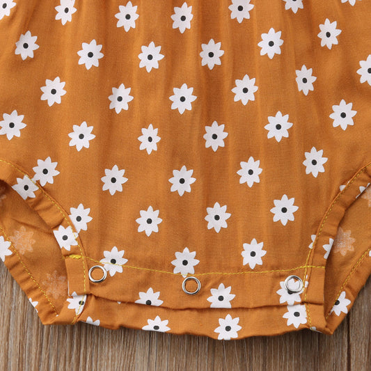 Grenouillère d'été nouveau-né pour bébé fille avec nœud, motif floral et pois