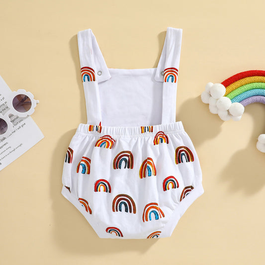 Barboteuse d'été en coton imprimé arc-en-ciel pour bébé