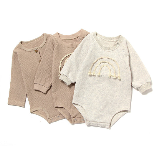 Baby Waffle Long-Sleeve Romper – Embroidered