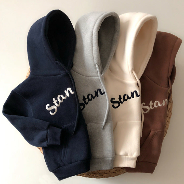 Children's Clothing Korean Fan Letters Casual Hooded Pullover Fleece Sweater