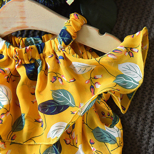 Robes Filles Enfant Feuille Mousseline Sans Manches Vacances Bohème