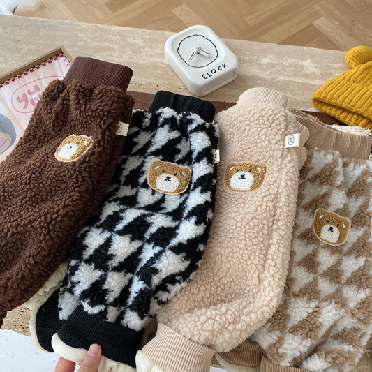 Thick Bear Casual Lambswool Trousers for Winter
