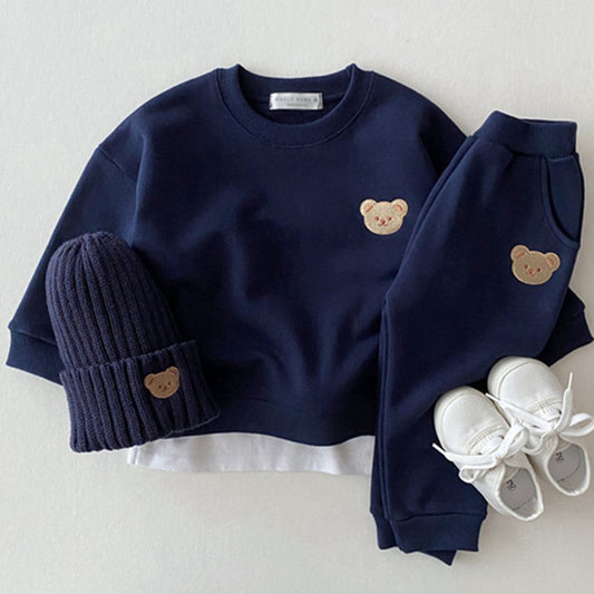 Ensemble de survêtement en coton avec pull ourson pour bébé nouveau-né | Tenue de sport deux pièces motif dessin animé