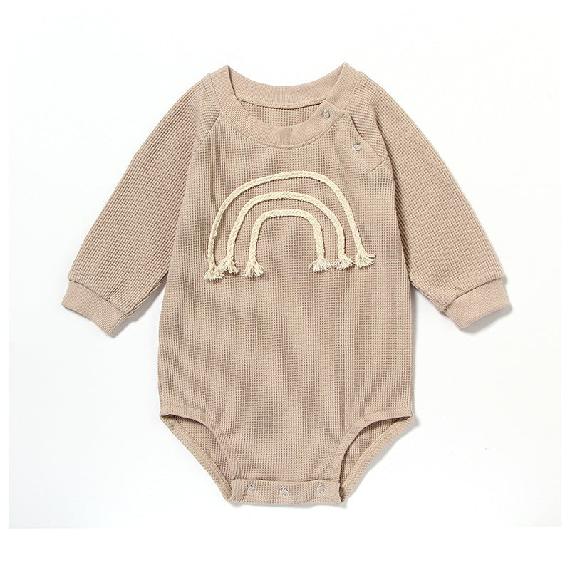 Barboteuse bébé à manches longues gaufrée – Brodé