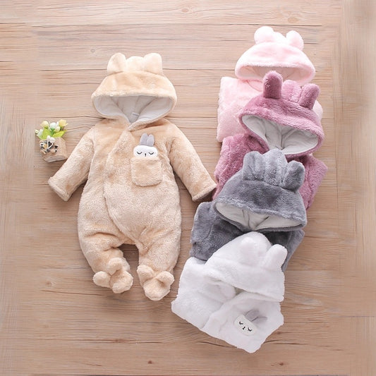 Combinaison bébé en velours de coton épais uni motif dessin animé