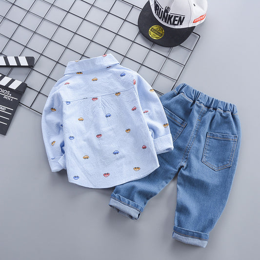 Vêtements pour enfants automne style coréen, vêtements d'automne, chemise décontractée, ensemble deux pièces pour garçon