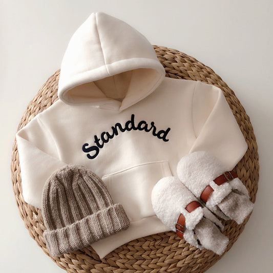 Children's Clothing  Korean Fan Letters Casual Hooded Pullover Fleece Sweater