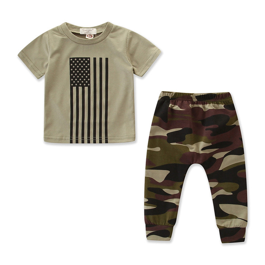 Costume pour petits garçons été Vêtements pour hommes Ensemble camouflage drapeau Jour de l'Indépendance
