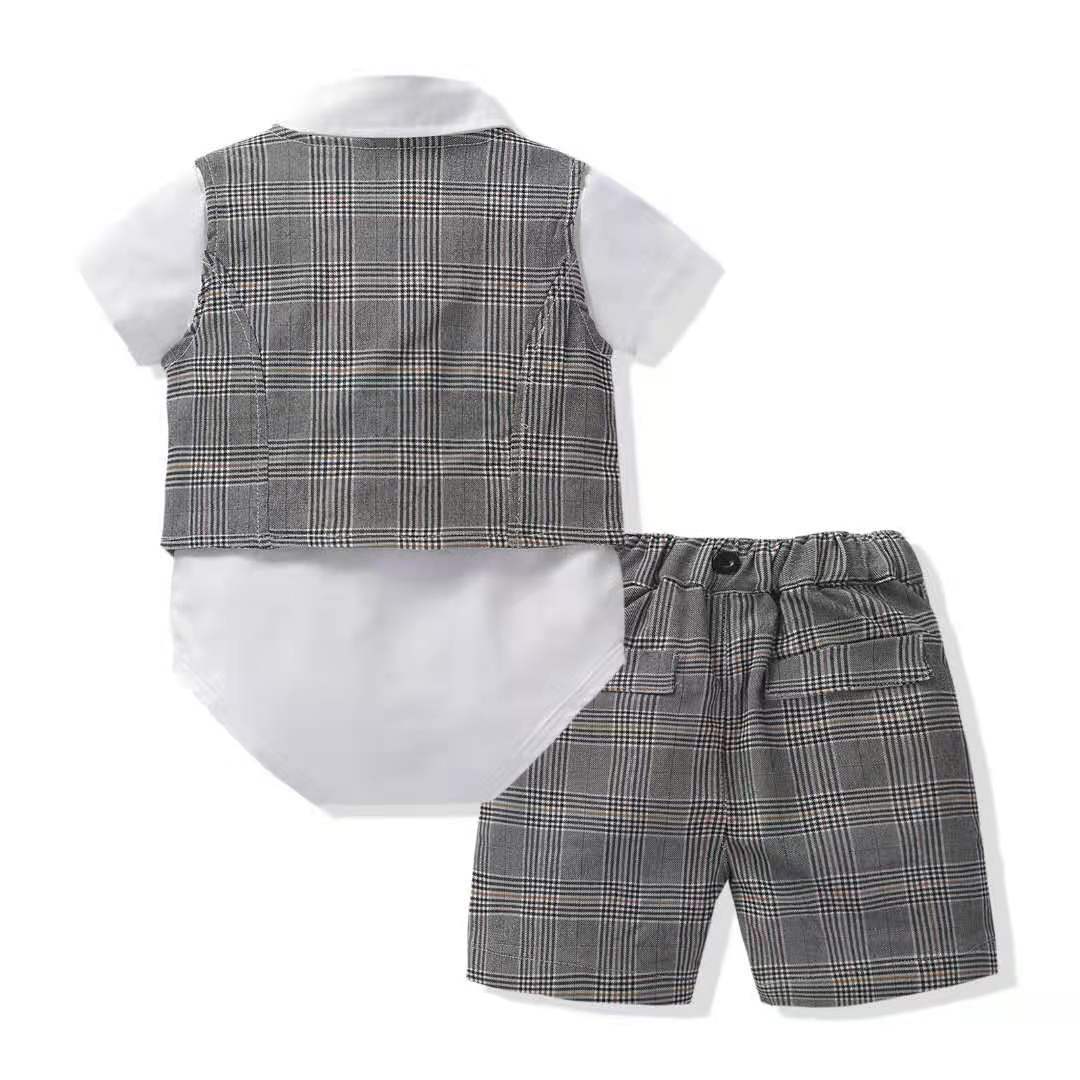Bébé Garçon Costume Gentleman Barboteuse Gilet Short Nœud Papillon