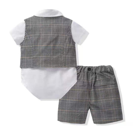 Bébé Garçon Costume Gentleman Barboteuse Gilet Short Nœud Papillon