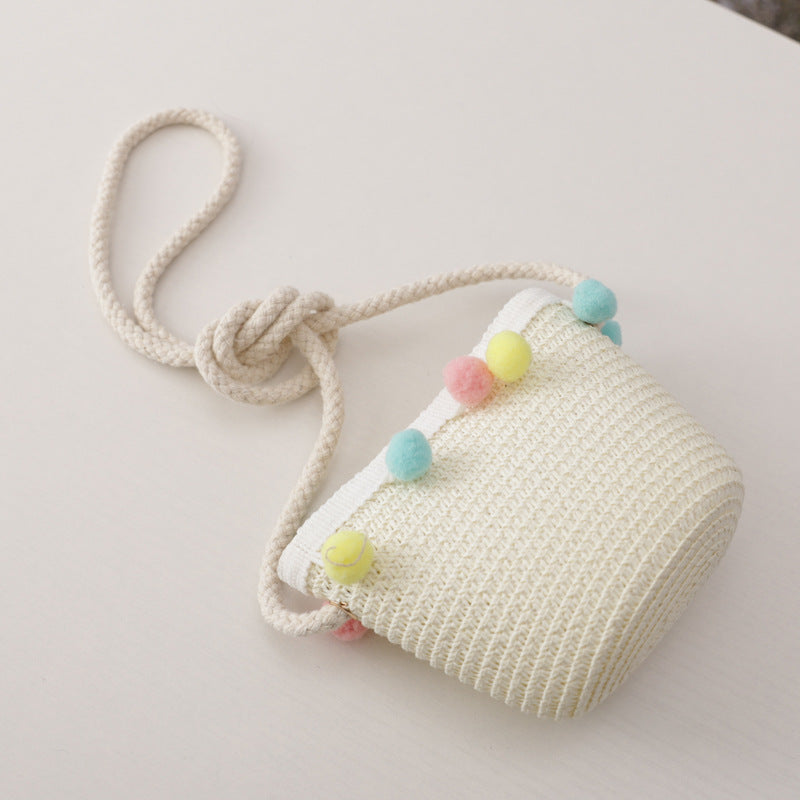 Petit ensemble de chapeau de paille et sac pour enfants de couleur unie