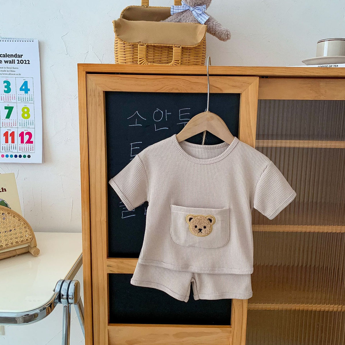 Combinaison bébé unisexe pour l'été deux pièces en tissu gaufré