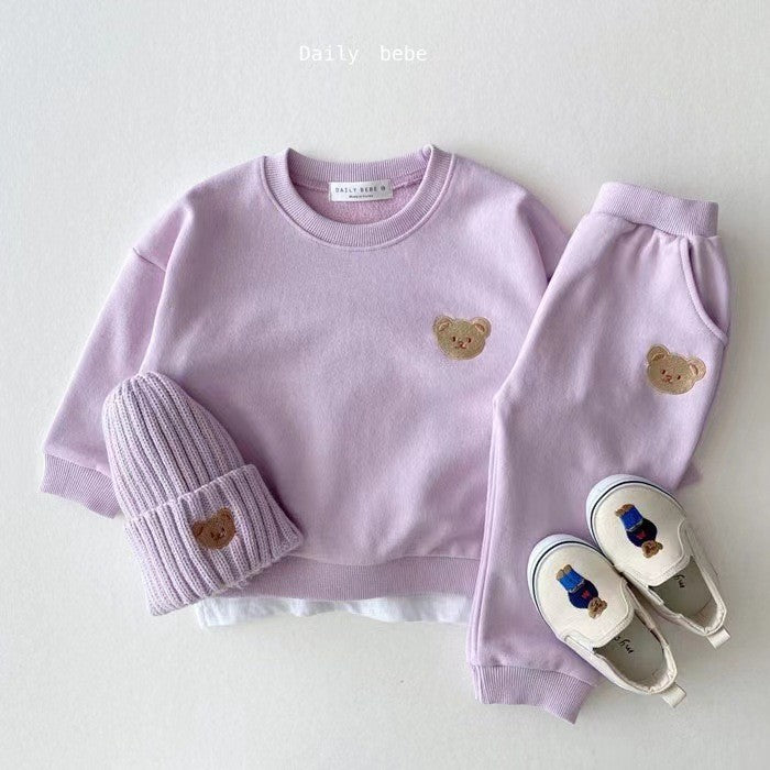 Ensemble de survêtement en coton avec pull ourson pour bébé nouveau-né | Tenue de sport deux pièces motif dessin animé