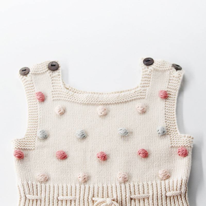 Handmade colorful hair ball baby romper
