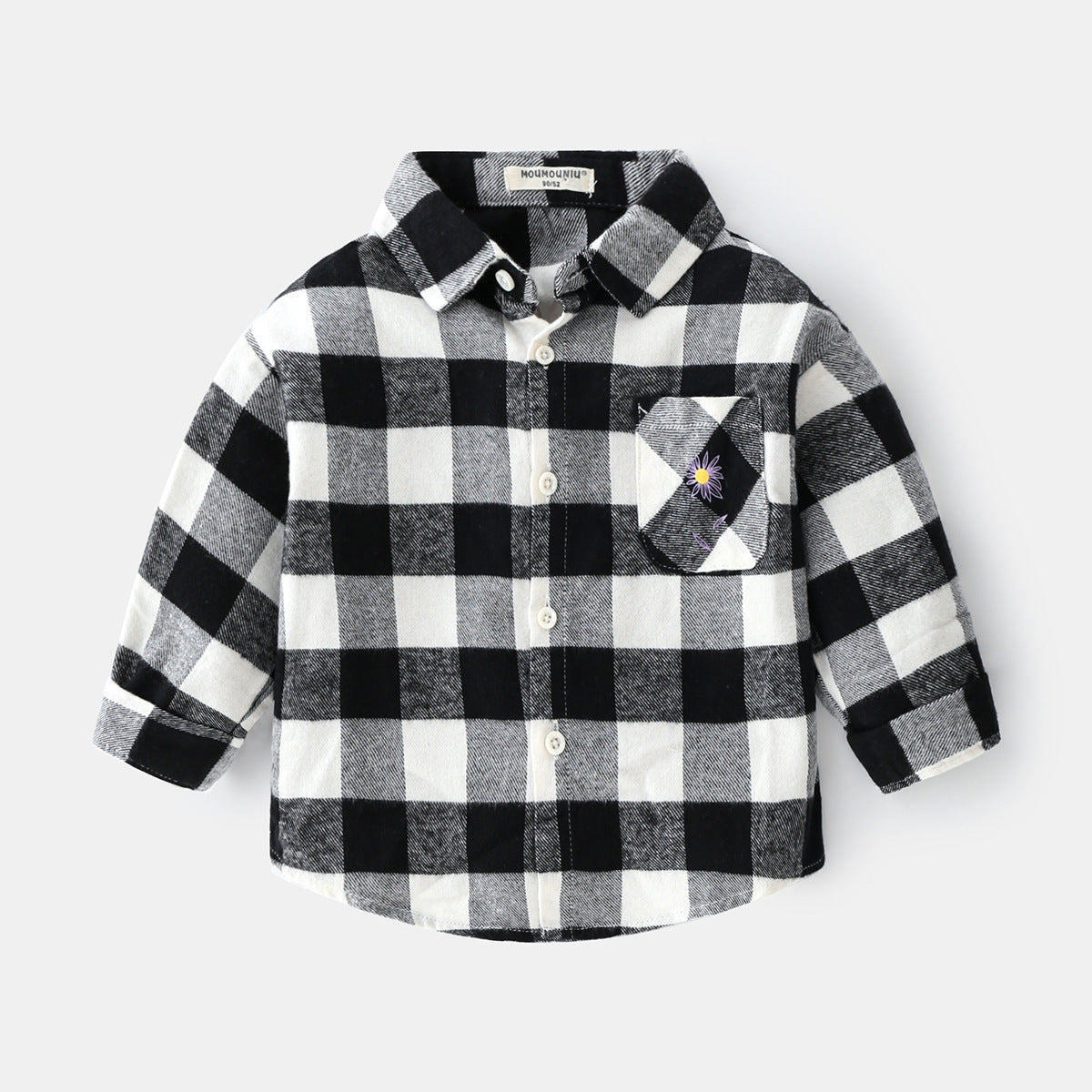 Chemise à carreaux à manches longues et revers de voiture pour nouveau-né garçon