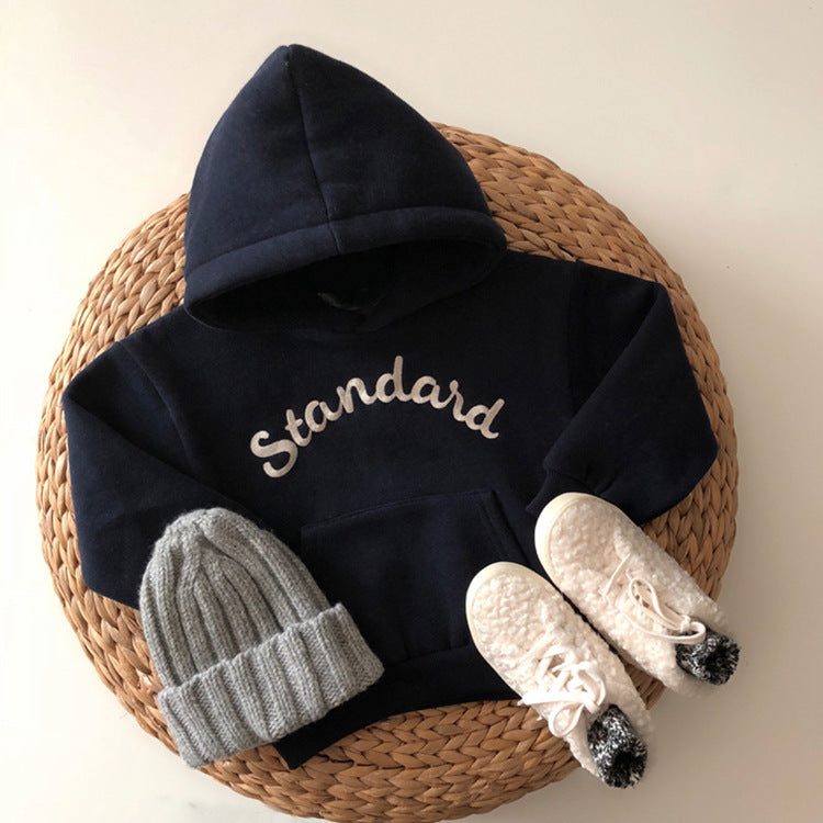 Children's Clothing  Korean Fan Letters Casual Hooded Pullover Fleece Sweater