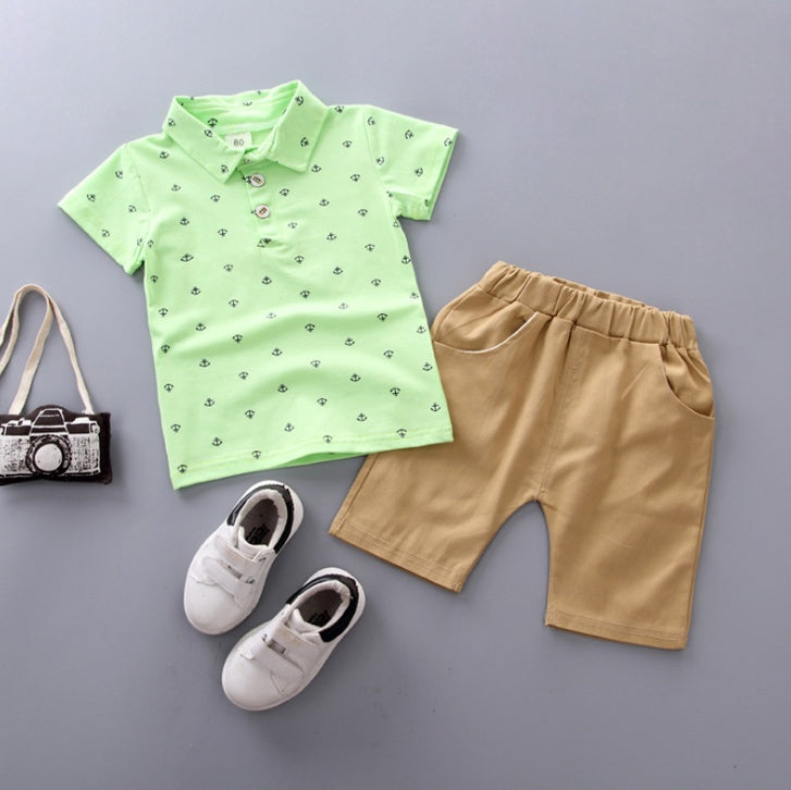 Anchor printed boy suit Korean short sleeve spring summer children's wear