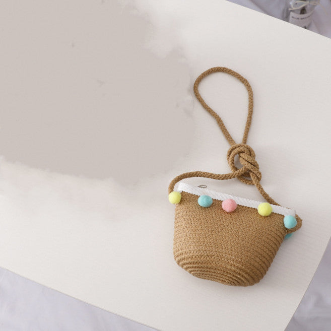 Petit ensemble de chapeau de paille et sac pour enfants de couleur unie