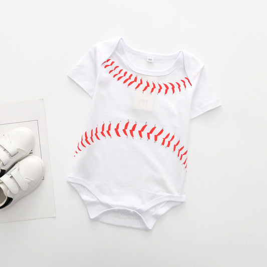 Short-Sleeved Football Print Cotton Triangle Romper