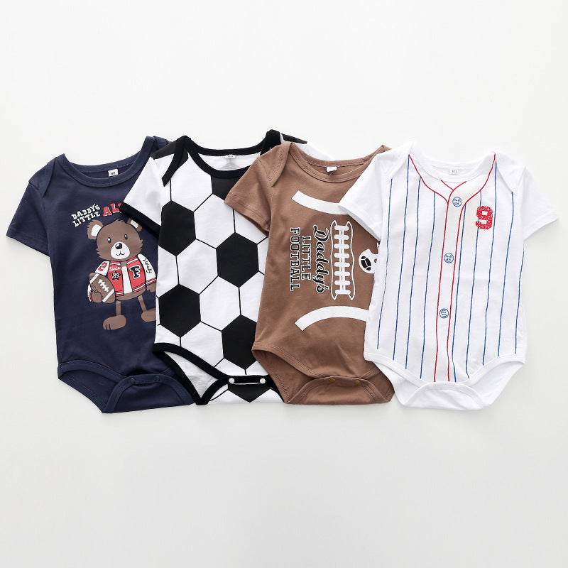 Short-Sleeved Football Print Cotton Triangle Romper