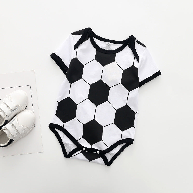 Short-Sleeved Football Print Cotton Triangle Romper