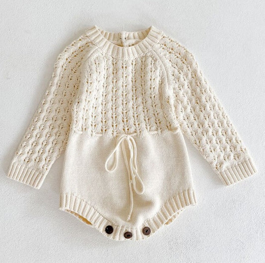 Robe Harpie Fille Bébé Tricotée Évidée avec Ceinture et Manches Longues Triangle