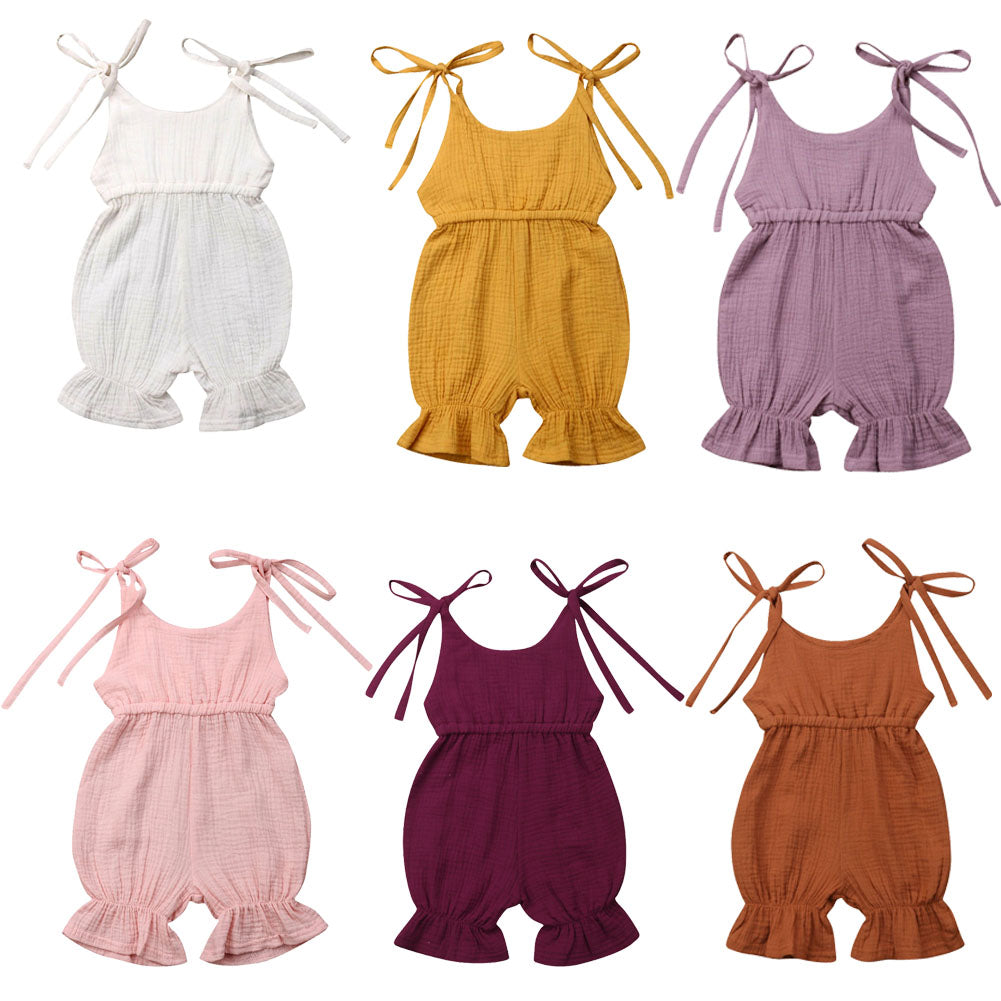 New Arrivals Toddler Baby Girls Sleeveless Solid Romper Jumpsuit Outfit