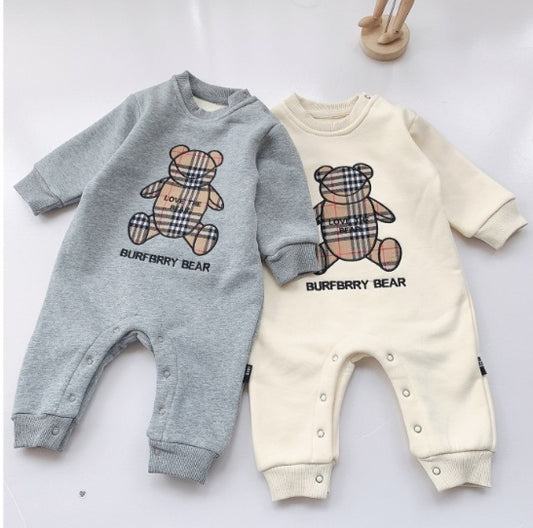 Embroidered Bear Plaid Baby Romper