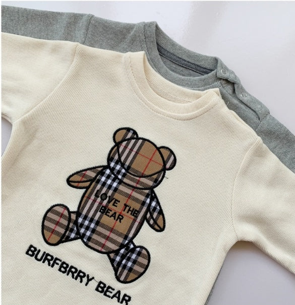 Embroidered Bear Plaid Baby Romper