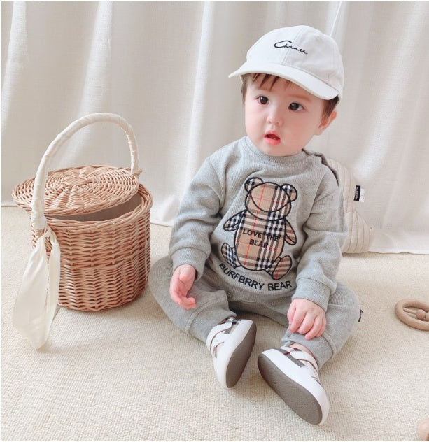 Embroidered Bear Plaid Baby Romper