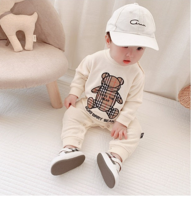 Embroidered Bear Plaid Baby Romper