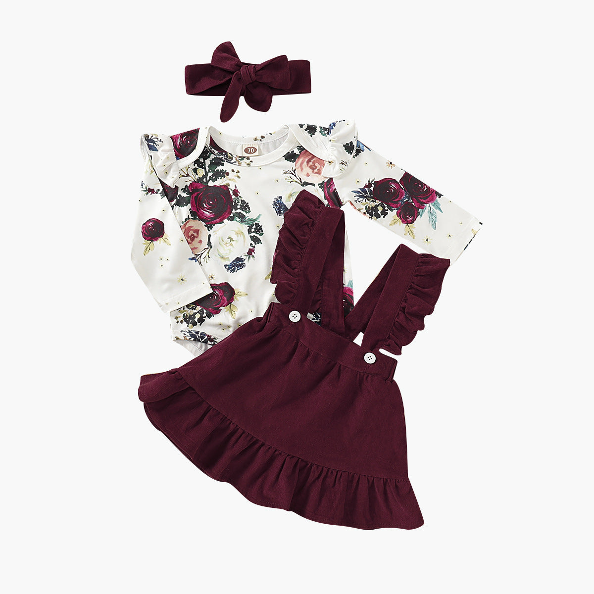 Ensemble trois pièces de bretelles à imprimé floral pour bébés et tout-petits