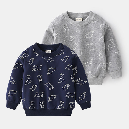 Sweat-shirt mignon à manches longues, sans capuche, gris-bleu pour garçon