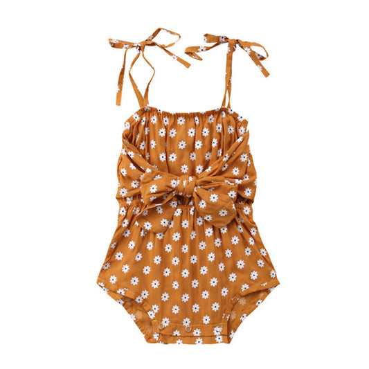 Grenouillère d'été nouveau-né pour bébé fille avec nœud, motif floral et pois