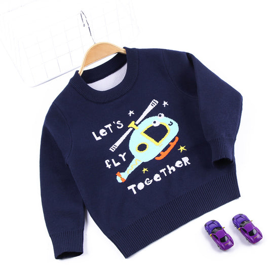 Pull enfant en jacquard double dessin hélicoptère