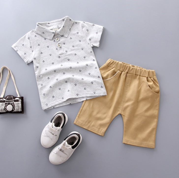 Anchor printed boy suit Korean short sleeve spring summer children's wear