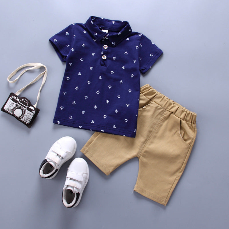 Anchor printed boy suit Korean short sleeve spring summer children's wear