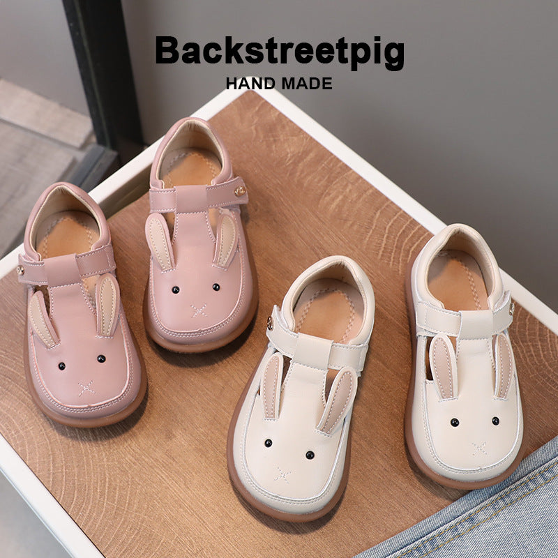 Chaussures en cuir souple avec motif dessin animé pour filles