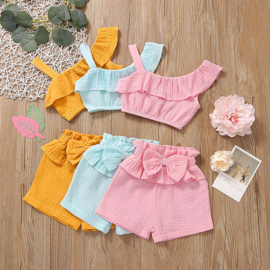 Ensemble bébé fille à bretelles de couleur unie