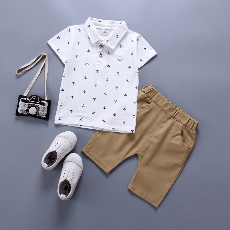 Anchor printed boy suit Korean short sleeve spring summer children's wear