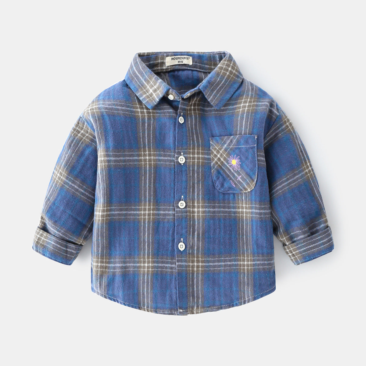 Chemise à carreaux à manches longues et revers de voiture pour nouveau-né garçon
