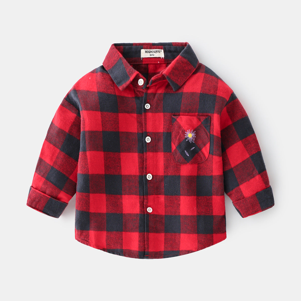 Chemise à carreaux à manches longues et revers de voiture pour nouveau-né garçon