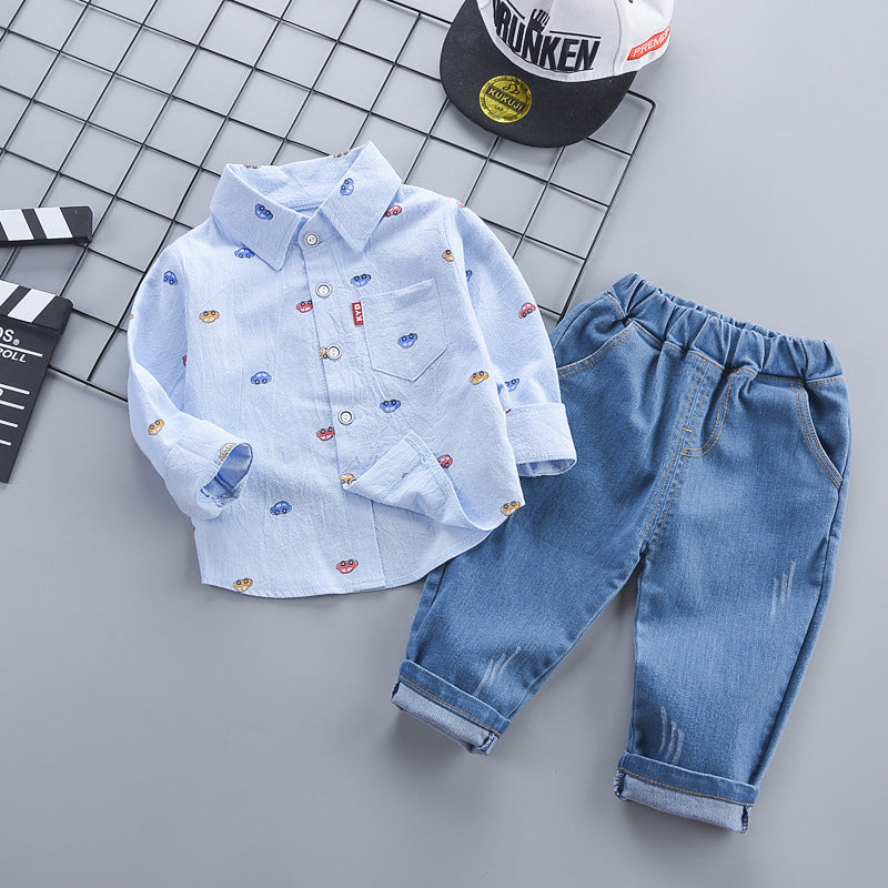 Vêtements pour enfants automne style coréen, vêtements d'automne, chemise décontractée, ensemble deux pièces pour garçon