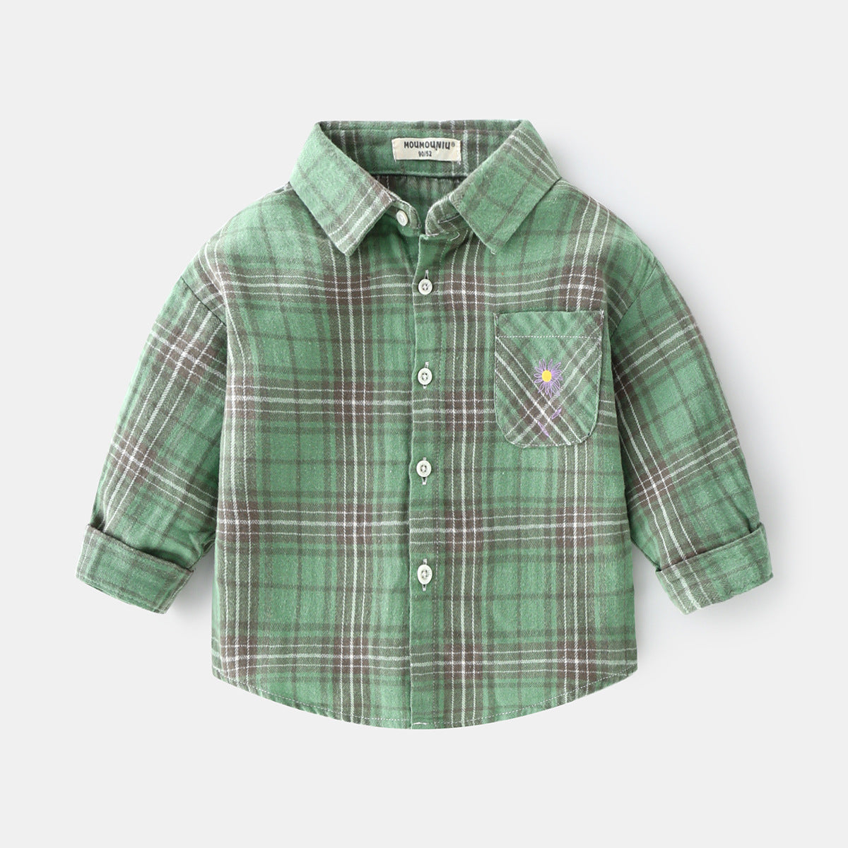 Chemise à carreaux à manches longues et revers de voiture pour nouveau-né garçon